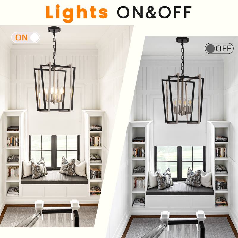 12-Inch Modern Chandelier, 4 Light Lantern Chandeliers Geometric Square Dining Room Lighting Fixtures for Kitchen Islands - N/A
