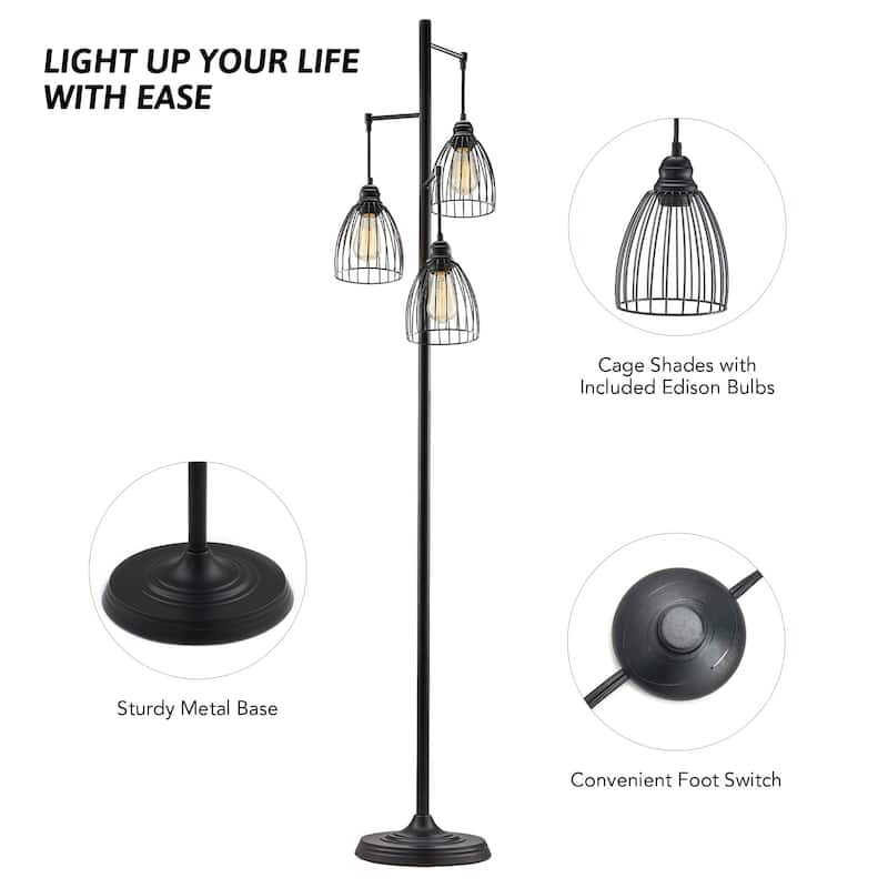 66" 3-Light Industrial Floor Lamp with 3 Bulbs Included