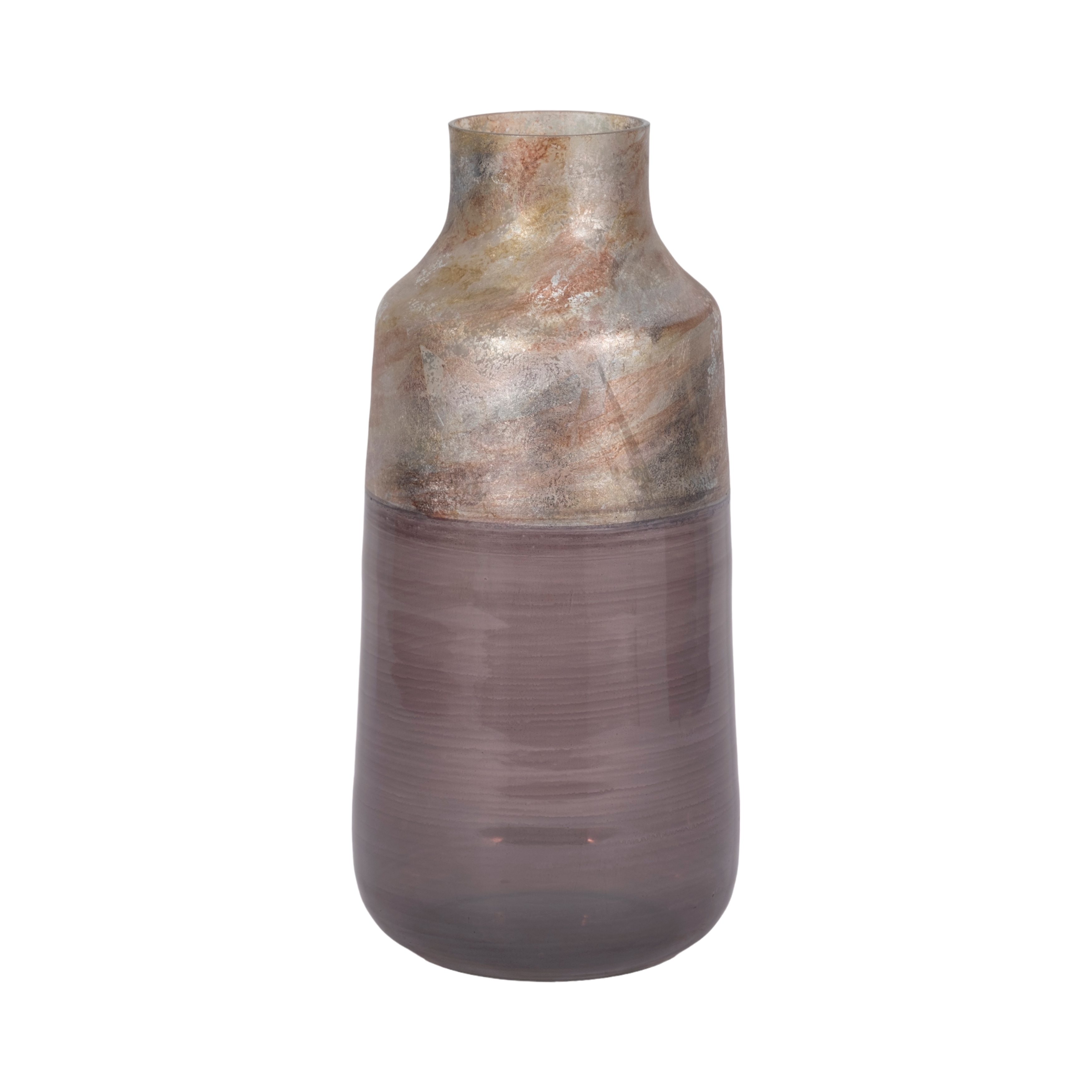 Modern Glam Glass Vase Metallic Textured Neck and Smooth Tapered Body