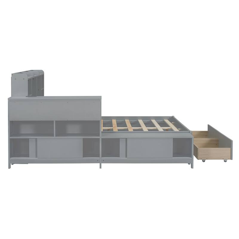 Full Size Wooden Platform Bed with Storage Headboard, Integrated Desk, Nightstand, and USB Ports for Modern Living