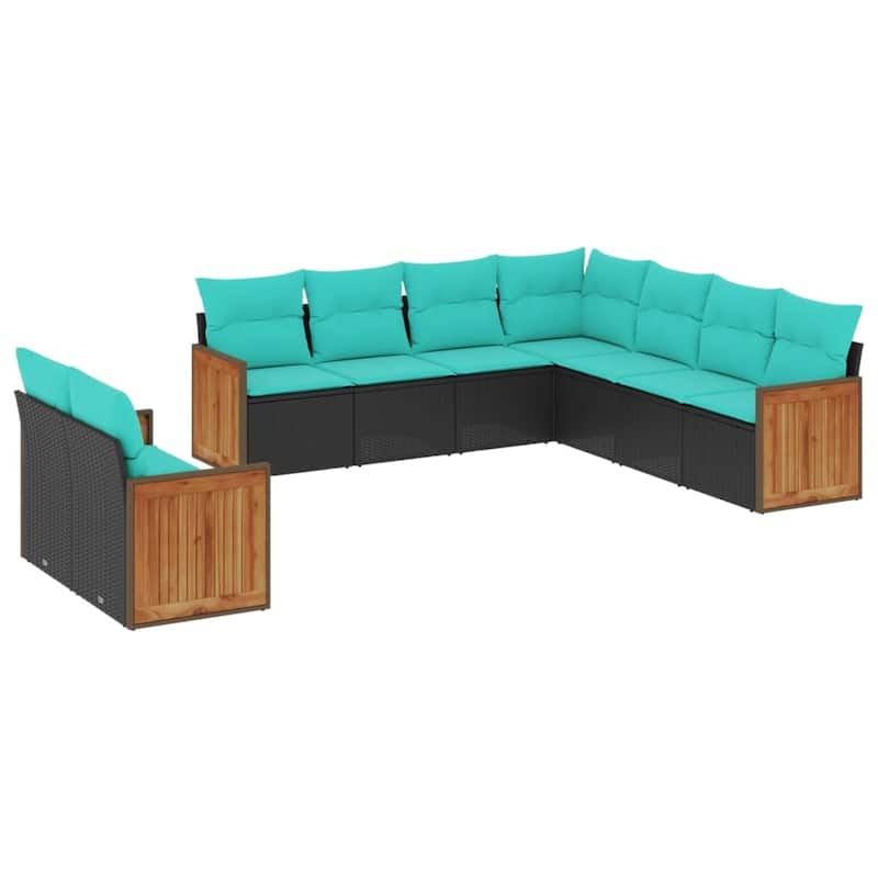 vidaXL 9 Piece Patio Sofa Set with Cushions Black Poly Rattan