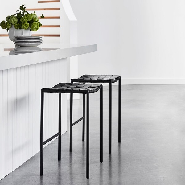 Soho Mid century Modern Leather Weave Backless Bar Stool 26 inch 30 inch Single On Sale Bed Bath Beyond 30672178