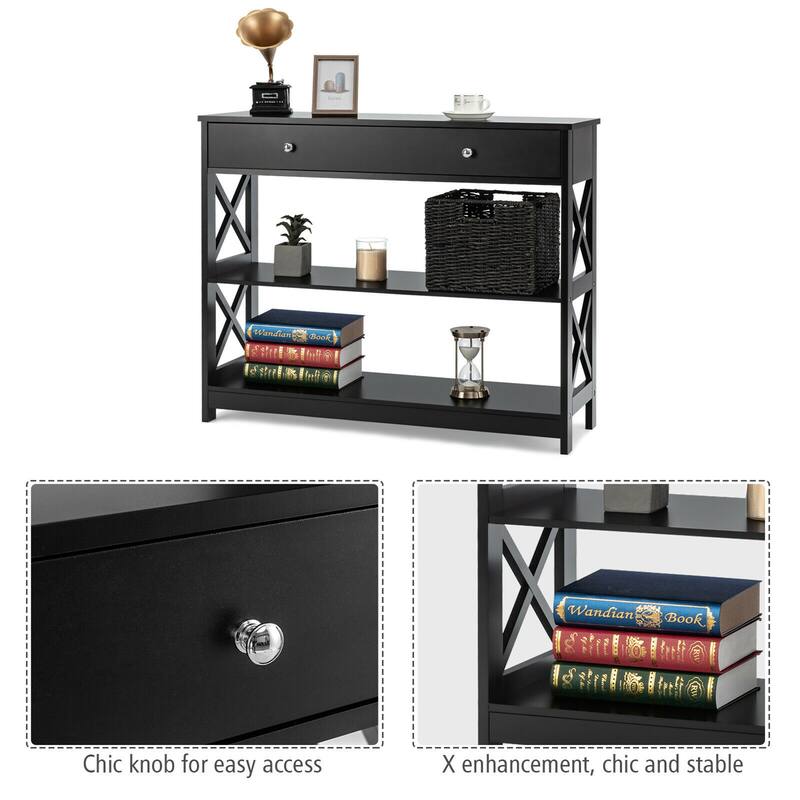 Gymax Console Table Drawer Shelves Sofa Accent Table Entryway Hallway - 39.5'' x 12'' x 31.5''
