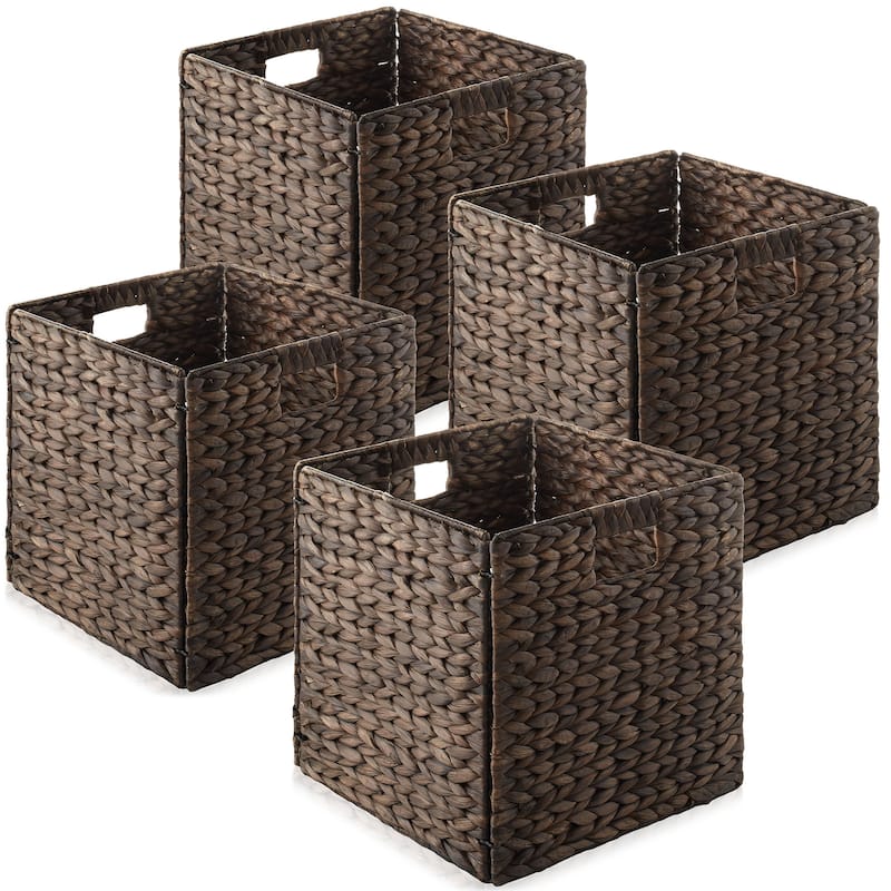 13 x 13in Water Hyacinth Storage Baskets Set of 2 - Espresso - 4-Pack
