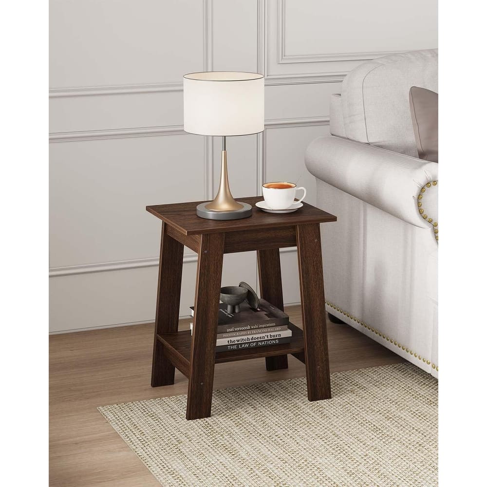 , Rustic Side Table with Storage Shelf, Small Center Table