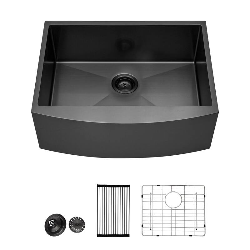 24 inch Gunmetal Black Farmhouse Sink Apron Front Kitchen Sink - 24x21x10 inch - 24x21x10 inch