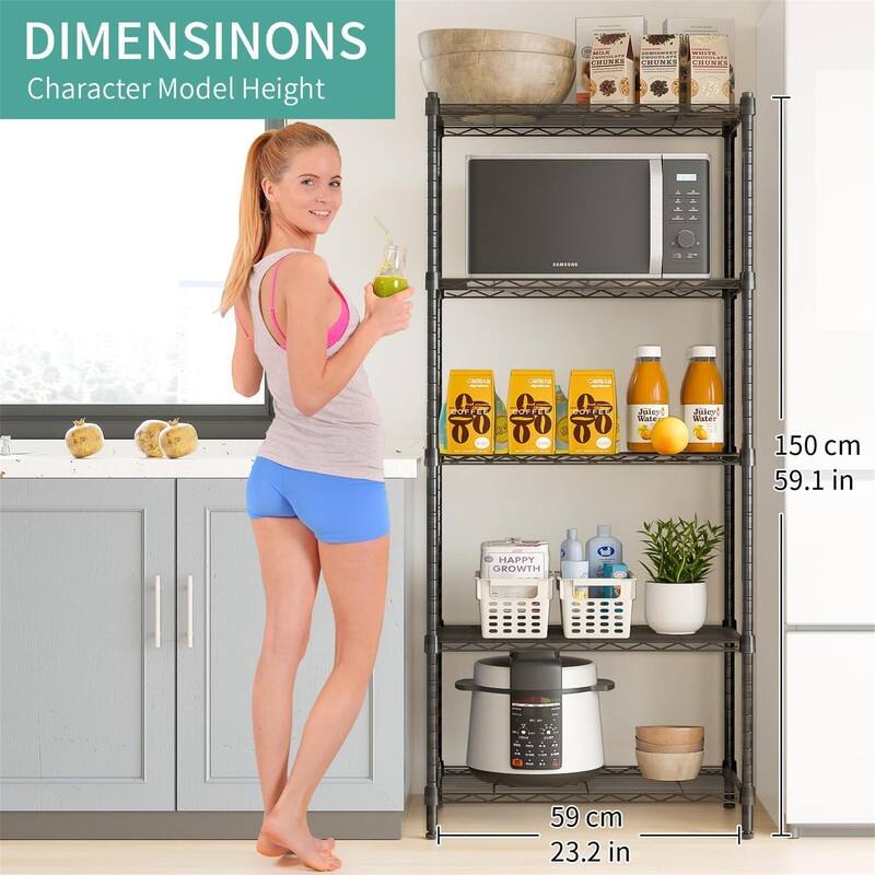 Adjustable Kitchen Shelf Garage Pantry Storage - 13.4"D x 23.2"W x 59.1"H