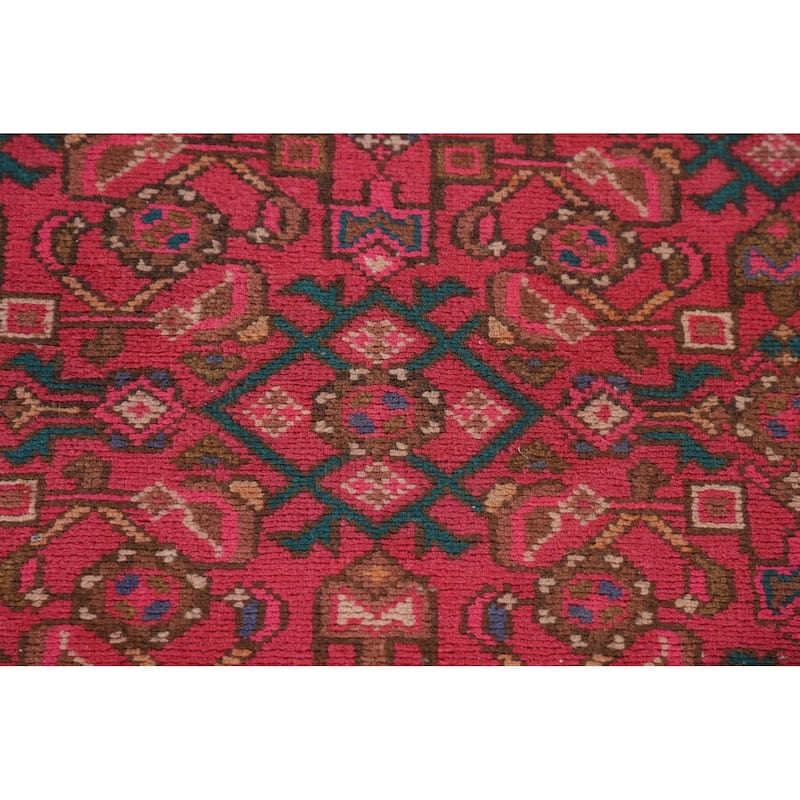 Fuchsia Hamedan Persian Vintage Runner Rug Handmade Wool Carpet - 2'7"x 9'10"