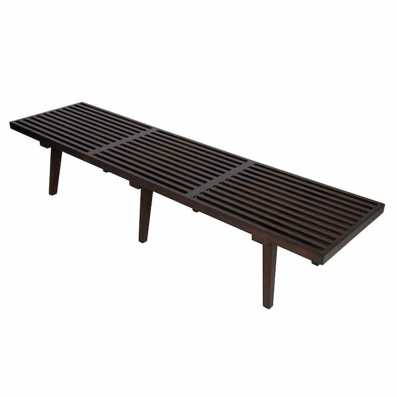 Inwood Solid Wood Entryway Bench with Slatted Seat, Rubberwood Frame, Beech Legs, Indoor Shoe Rack & Storage, Stained Finish - 72-Inch Wide - Walnut Dark