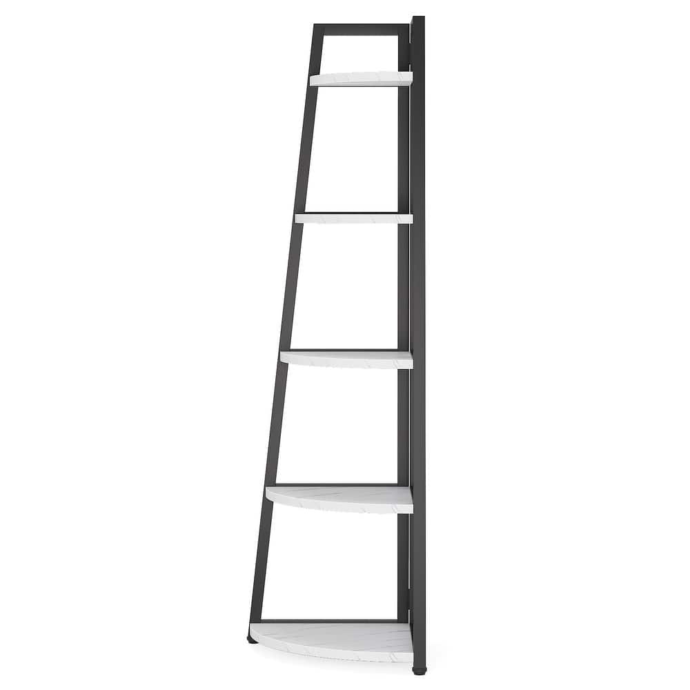 Brown/ Black Corner Ladder Shelf,5 Tier Corner Bookshelf Bookcase, White/ Gold 70 Inch Tall Display Rack for Small Space