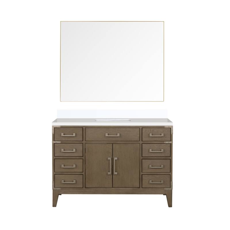 Laurel 48 in W x 22 in D Black Oak Single Bath Vanity, White Quartz Top, and 46 in Mirror - Grey Oak