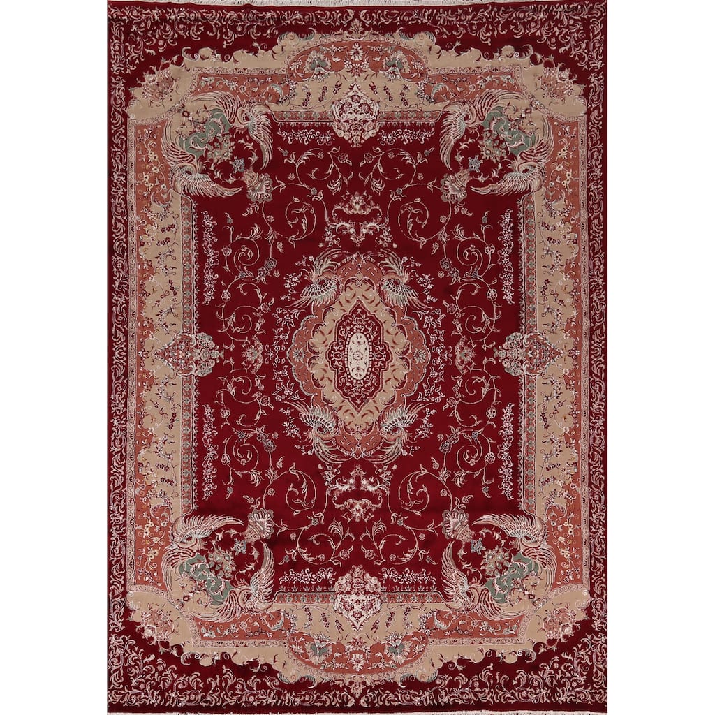 Victorian Style Red Kashan Turkish Rug Machine Made Bedroom Carpet - 9'8" x 13'1"