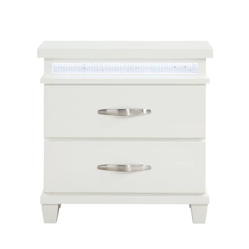 2-Drawers Nightstand with LED Lighting Modern Bedroom Furniture 1pc