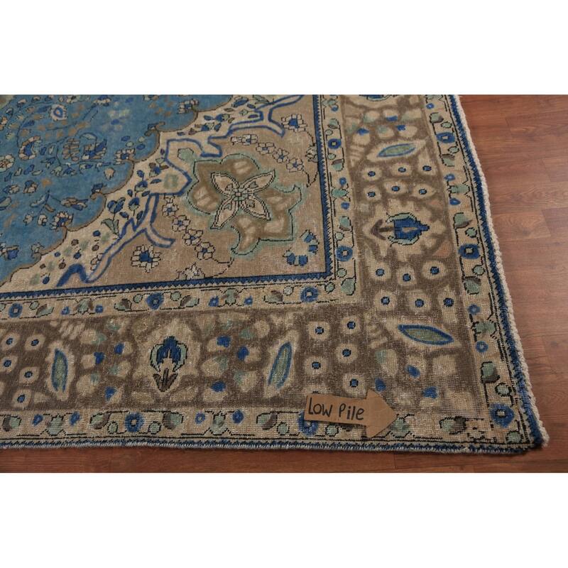 Blue Floral Tabriz Persian Area Rug Oriental Hand-Knotted Wool Carpet - 9'8"x 13'0"