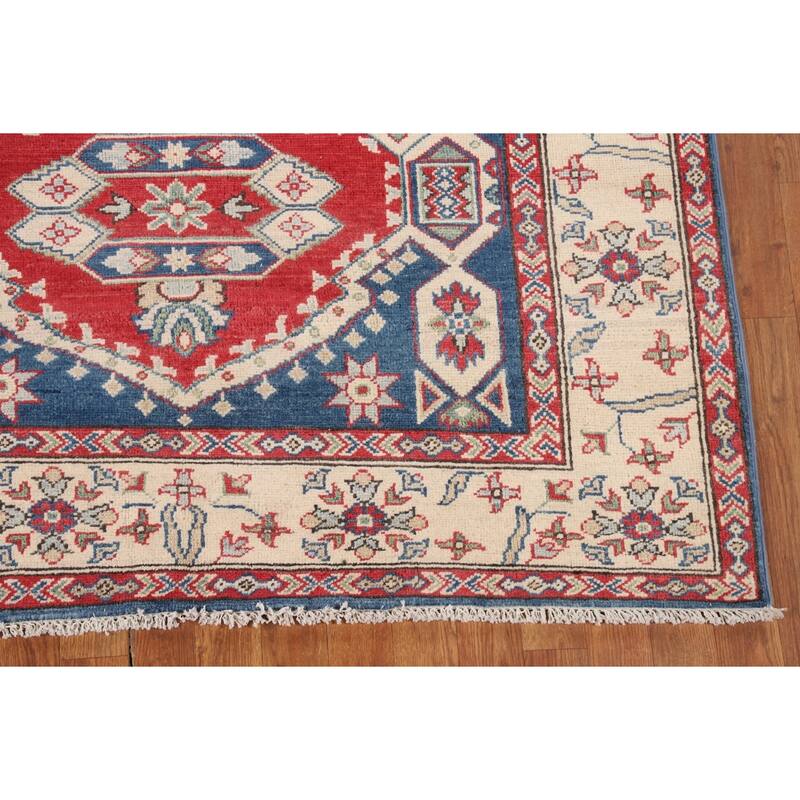 Kazak Oriental Area Rug Hand-Knotted Traditional Blue Wool Carpet - 4'11" x 6'7"