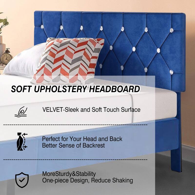 VECELO Upholstered Beds With Diamond Tufted Headboard Platform Bed Frame 7.9'' Under Bed Space