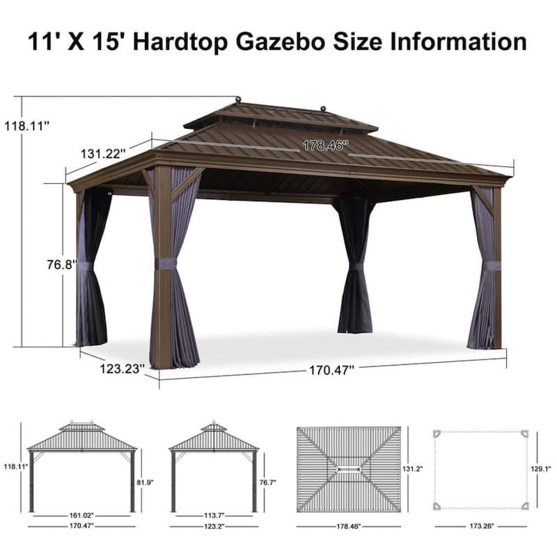 PURPLE LEAF Hardtop Aluminum Gazebo with Curtains and Netting, Double Roof Patio Gazebo