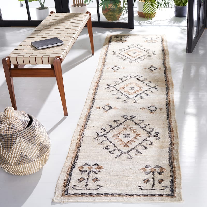 SAFAVIEH Flatweave Kilim Emiljana Jute Rug - 2'3" x 11' Runner - Ivory/Black