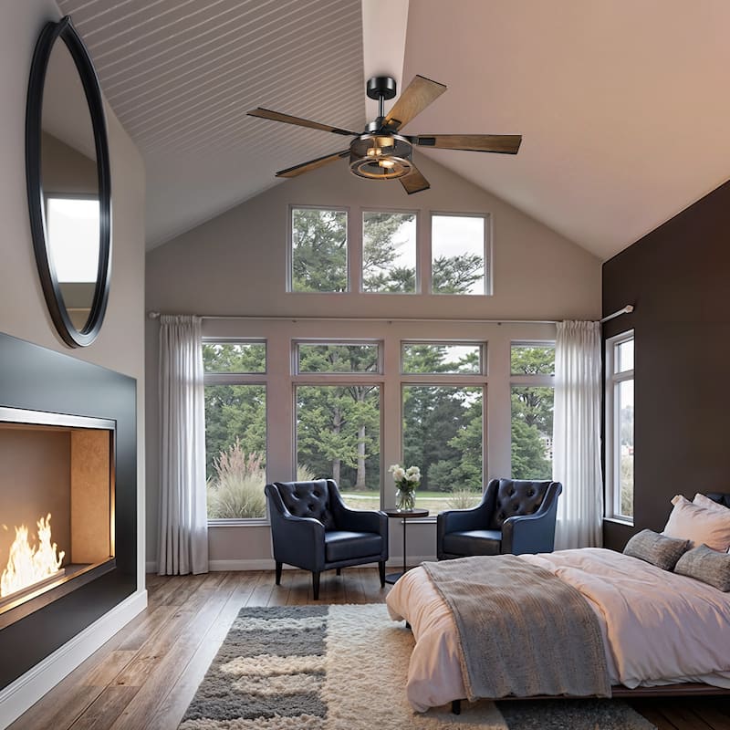 52" 5 - Blade Industrial Farmhouse Meshed Cage Ceiling Fan with Light and Remote