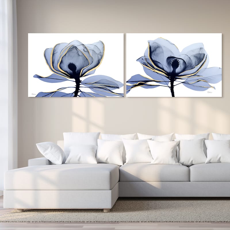 "Golden Midnight 1&2" Frameless Free Floating Tempered Glass Panel Graphic Wall Art
