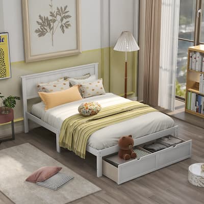 Full Size Storage Platform Bed with Under-bed Storage Drawers, Wooden Slats Support, Easy Assembly for Bedroom