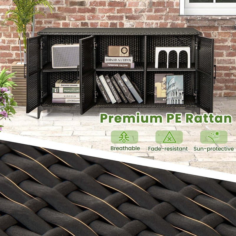 Costway 84 Gallon 3-Door Patio Wicker Storage Cabinet Deck Box with - See Details