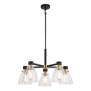 Elgin 5 Light Black and Gold Contemporary Chandelier Clear Glass - 27-in W x 16.5-in H x 27-in D