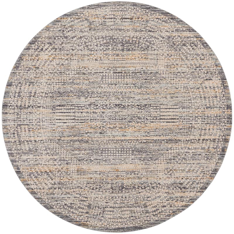 Nourison Nyle Indoor only Grey Geometric Area Rug - 7'10" x Round - Blue/Slate/Ivory - Round