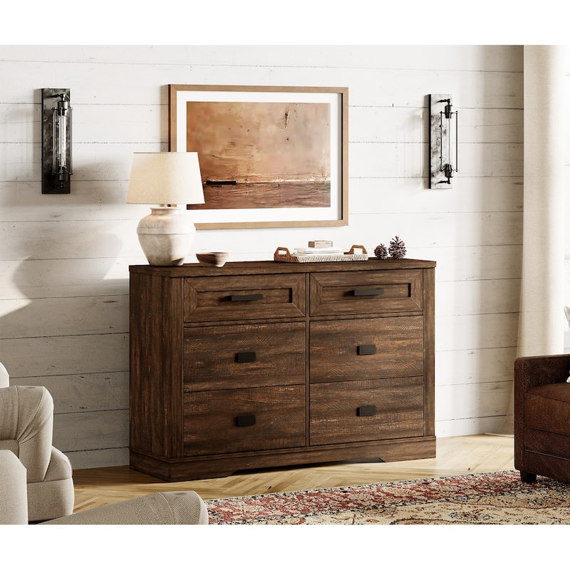 WAMPAT Dresser for Bedroom, Mid Century Modern Closet Storage Organizer - Dark Brown - 6-drawer