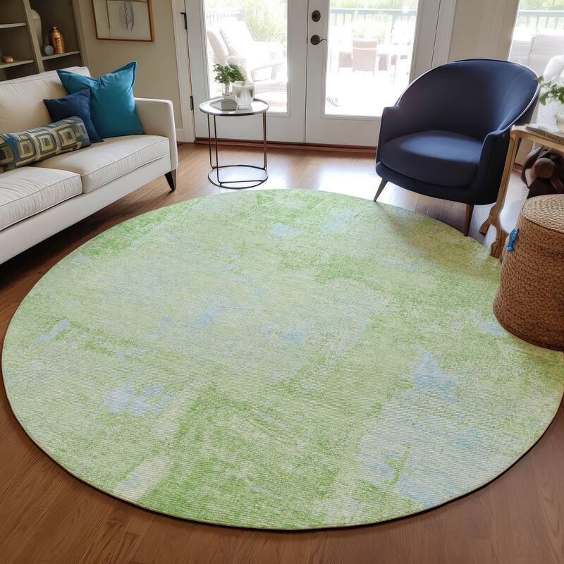 Machine Washable Indoor/ Outdoor Abstract Imprints Chantille Rug - Green - 8' x 8'