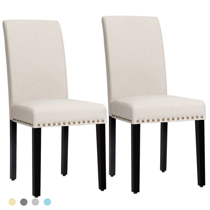 Costway Set of 2 Fabric Dining Chairs Upholstered with Nailhead Trim - See Description