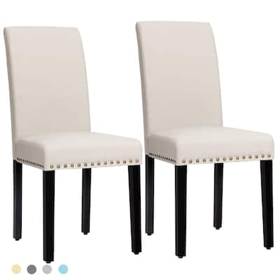 Costway Set of 2 Fabric Dining Chairs Upholstered with Nailhead Trim - See Description