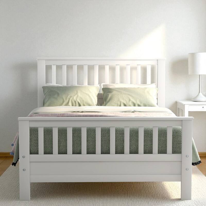 Twin/Full Size Wood Platform Bed with Headboard, Footboard, Solid Slat Support and Pine Frame