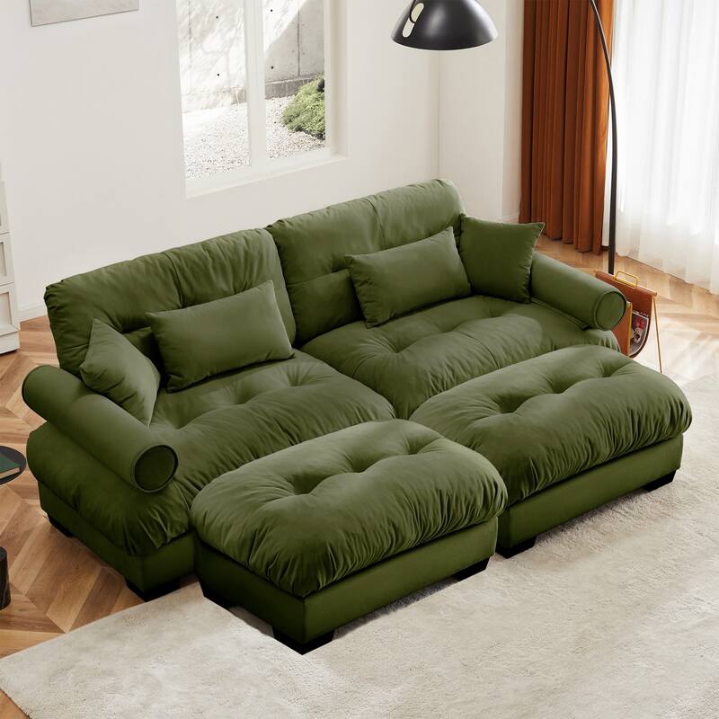 Modern Sectional Couch Comfortable Upholstered Sofa Set with Lumbar Pillow and Throw Pillow for Living Room