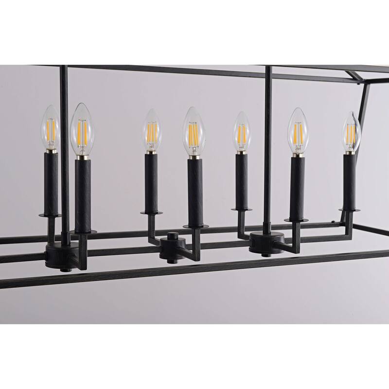 Joshua 8-Light Antique Black Rectangle Candle Chandelier - 42" L x 12" W x 64" H