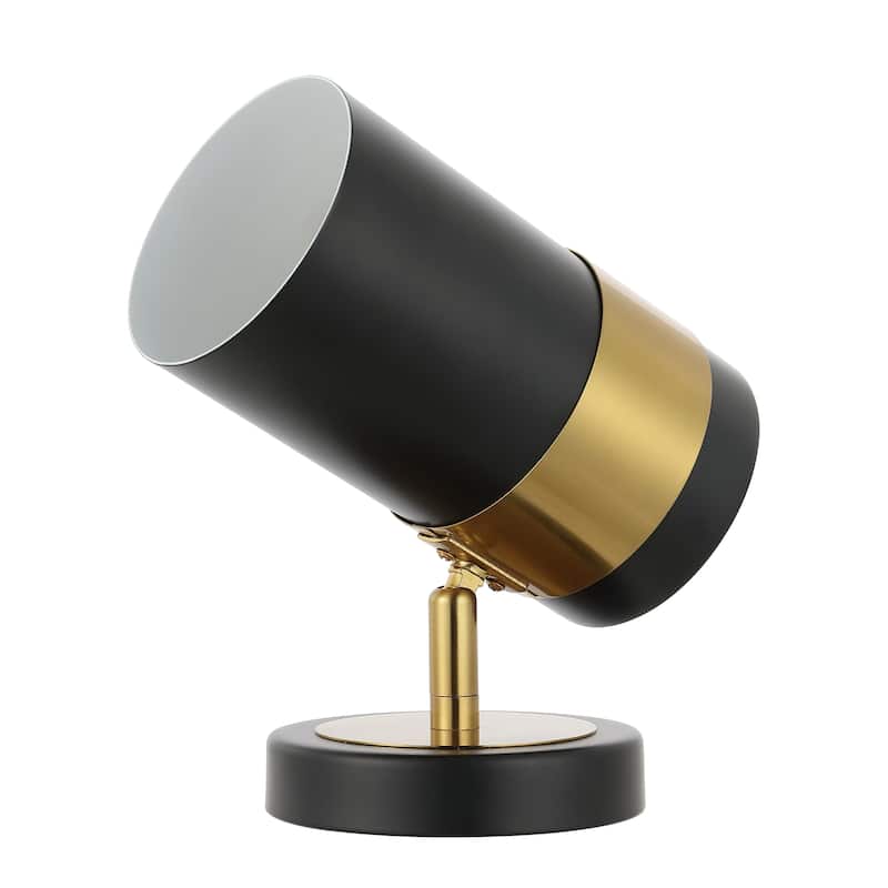 Eldora 9.25" Modern Industrial Iron Adjustable Indoor LED Floor Spotlight, Black/Brass Gold by JONATHAN Y