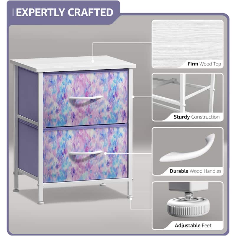 Sorbus Nightstand with 2 Drawers - Steel Frame, Wood Top & Easy Pull Fabric Bins (2 Pack)