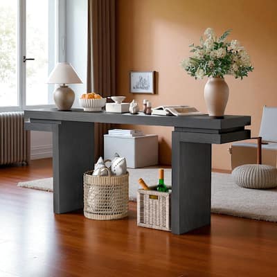 66" Extra Wide Console Table with Real Wood Veneer, Minimalist Entryway and Hallway Accent Sofa Table
