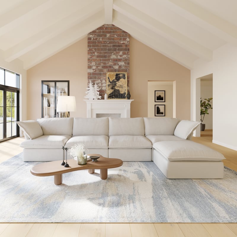 L-Shaped Linen Sectional Sofa Modular Cushion Back Couch Sofa for Livingroom