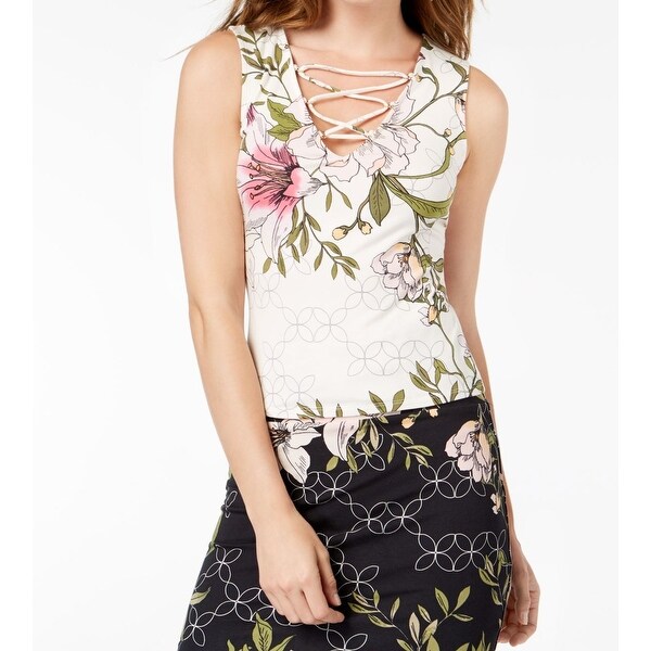 GUESS Womens Small Lace Up Floral Tank Cami Top