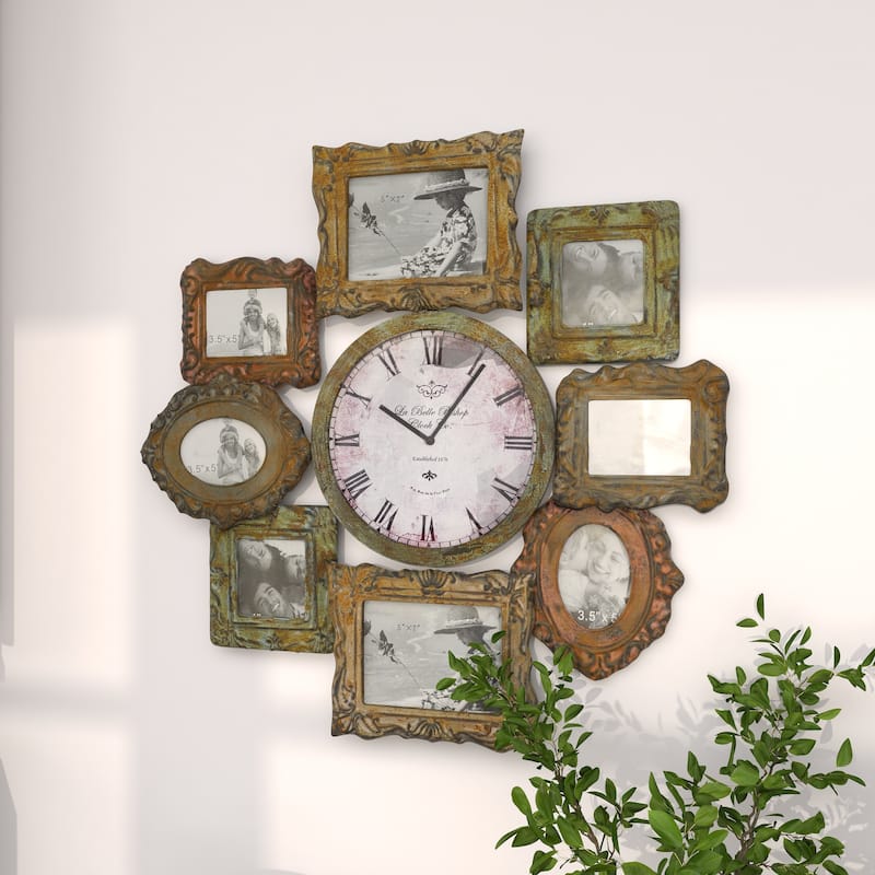 Green Metal 8 Photo Opening Wall Clock