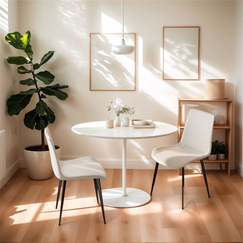4 PCS Modern Dining Room Chairs, Upholstered Faux Leather Cushion Seat & Sturdy Metal Legs