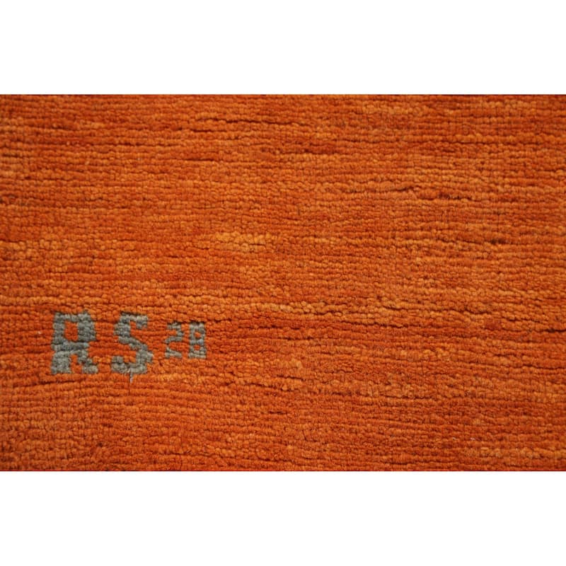 Modern Orange Gabbeh Oriental Rug Hand-Knotted Wool Carpet - 3'1" x 4'8"