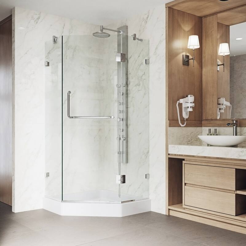 VIGO Piedmont 36"D x 36"W x 79"H Frameless Hinged Neo-Angle Shower Enclosure and Base