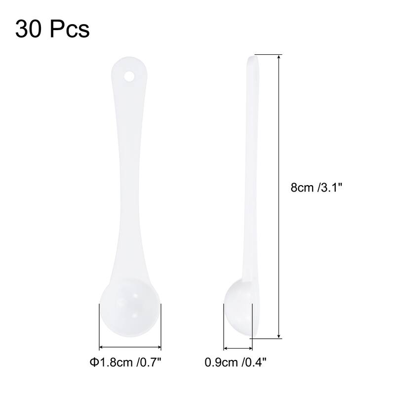 30 Pcs Measuring Spoon with Short Handle, Teaspoon Plastic Scoops, White
