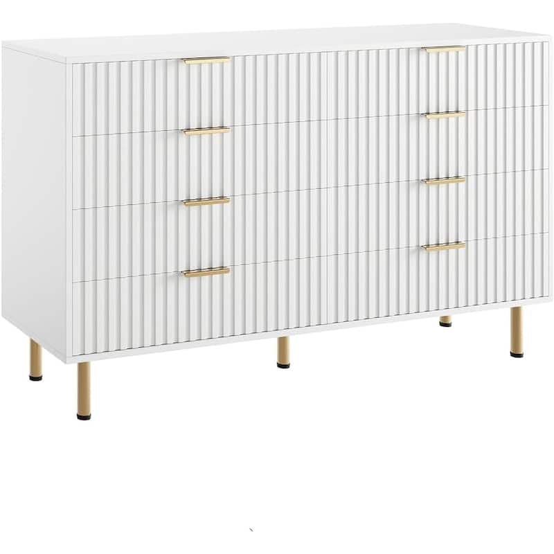 8 Drawer TV Stand Dresser, White Modern Storage Cabinet with Wide Top and Deep Drawers for Living Room, Bedroom, Hallway