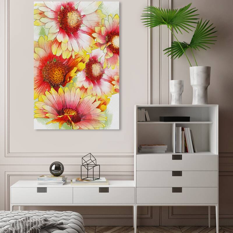 Wynwood Studio Canvas Nature and Landscape Gaillardia Flock Orange and Bohemian & Eclectic Wall Art Canvas Print - 16 x 24