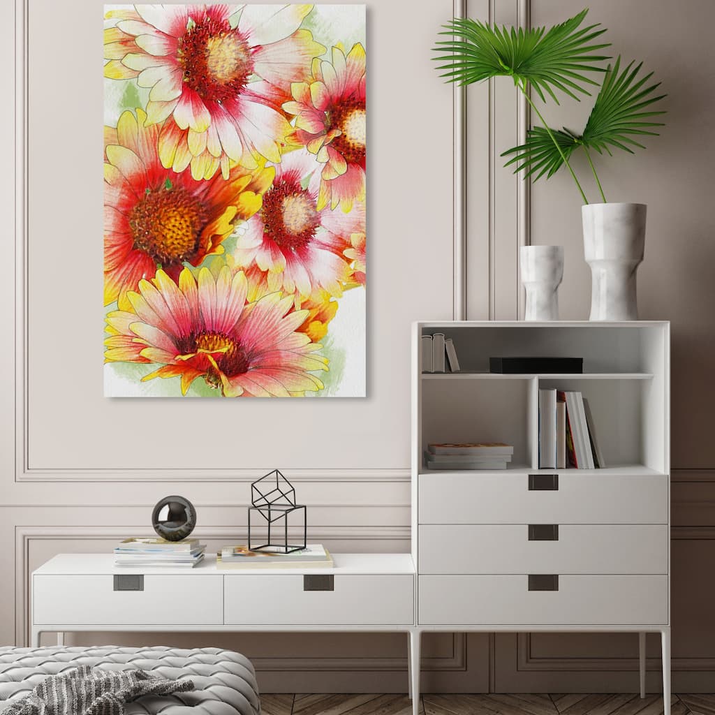 Wynwood Studio Canvas Nature and Landscape Gaillardia Flock Orange and Bohemian & Eclectic Wall Art Canvas Print
