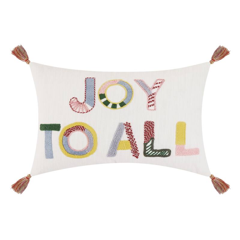 Joy To All Embroidered Tassel Pillow