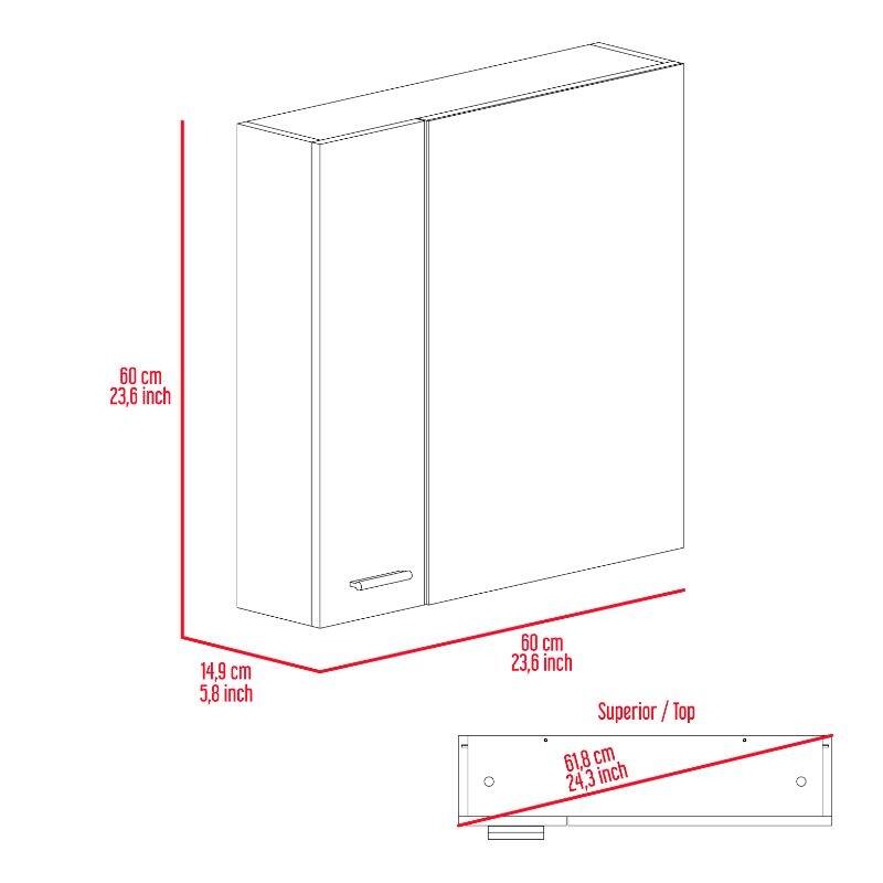 Sines White Medicine Cabinet with Four Internal Shelves and Double Door, 60cm (23.6 inches) Wide, Space-Saving Design